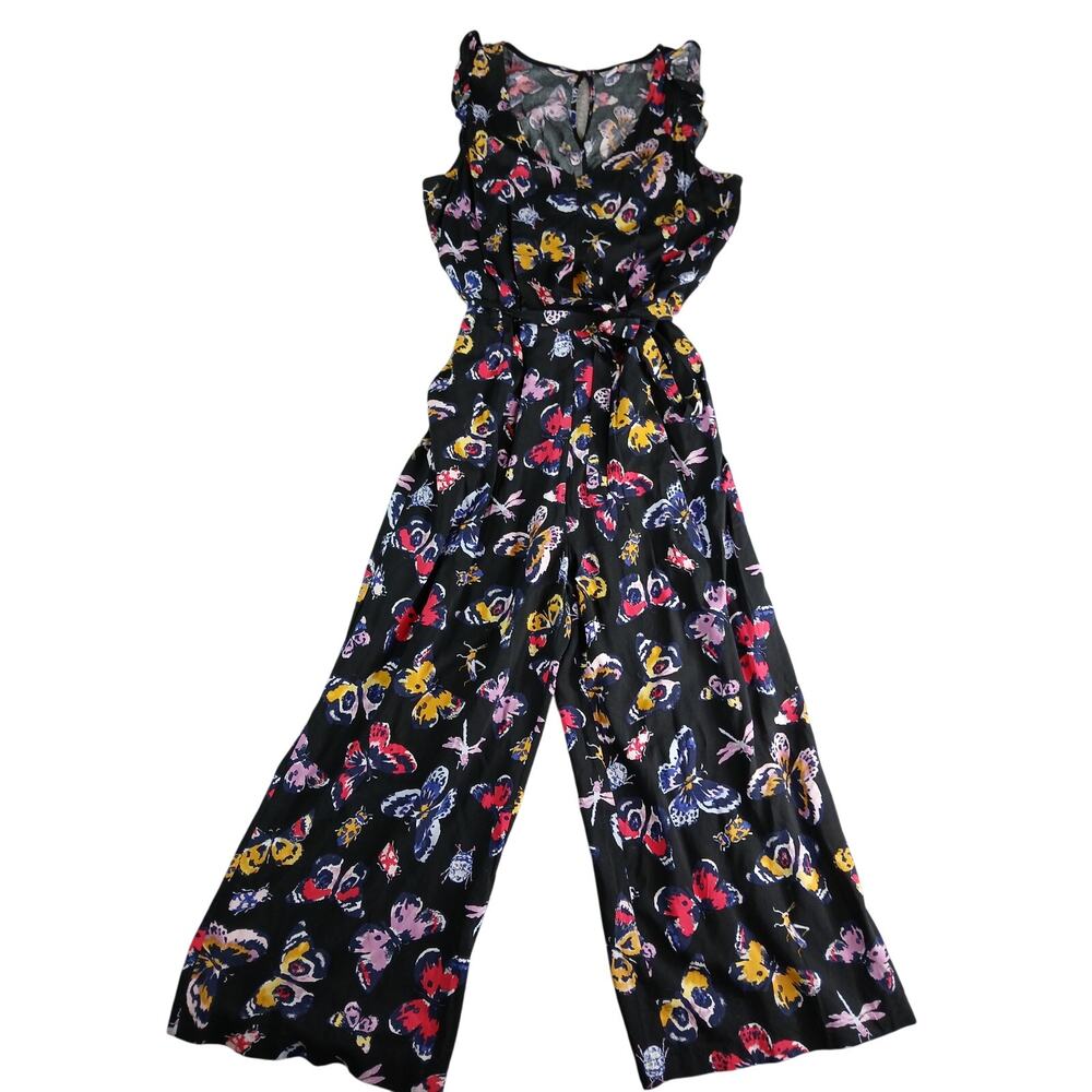 Old Navy Jumpsuit Womens Medium Black Butterflies Jumper Flowy Wide Leg Stretch